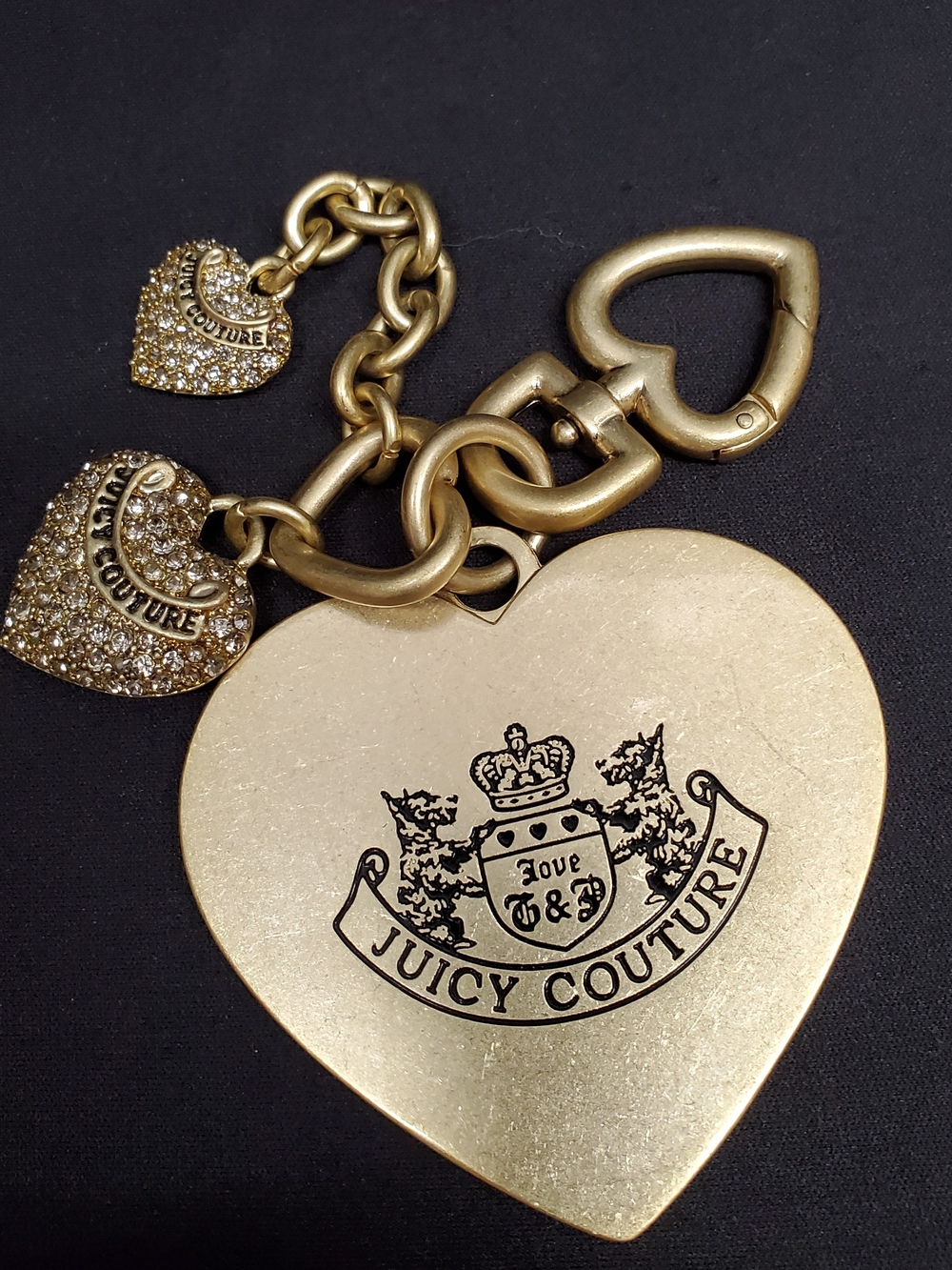 Juicy Couture Y2K Gold Heart Pendant Key Bag Charm with Rhinestone Accents